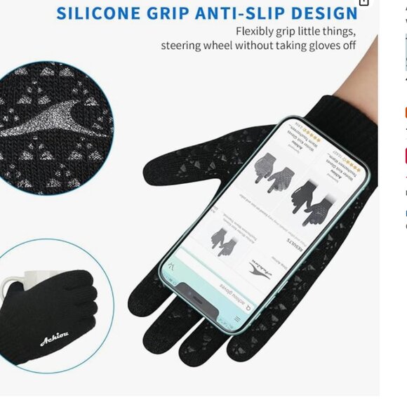 ACHIOU Winter Gloves /UNISEX/Touch Screen/Thick Anti--Slip Silicone Gel/Medium - Picture 2 of 4